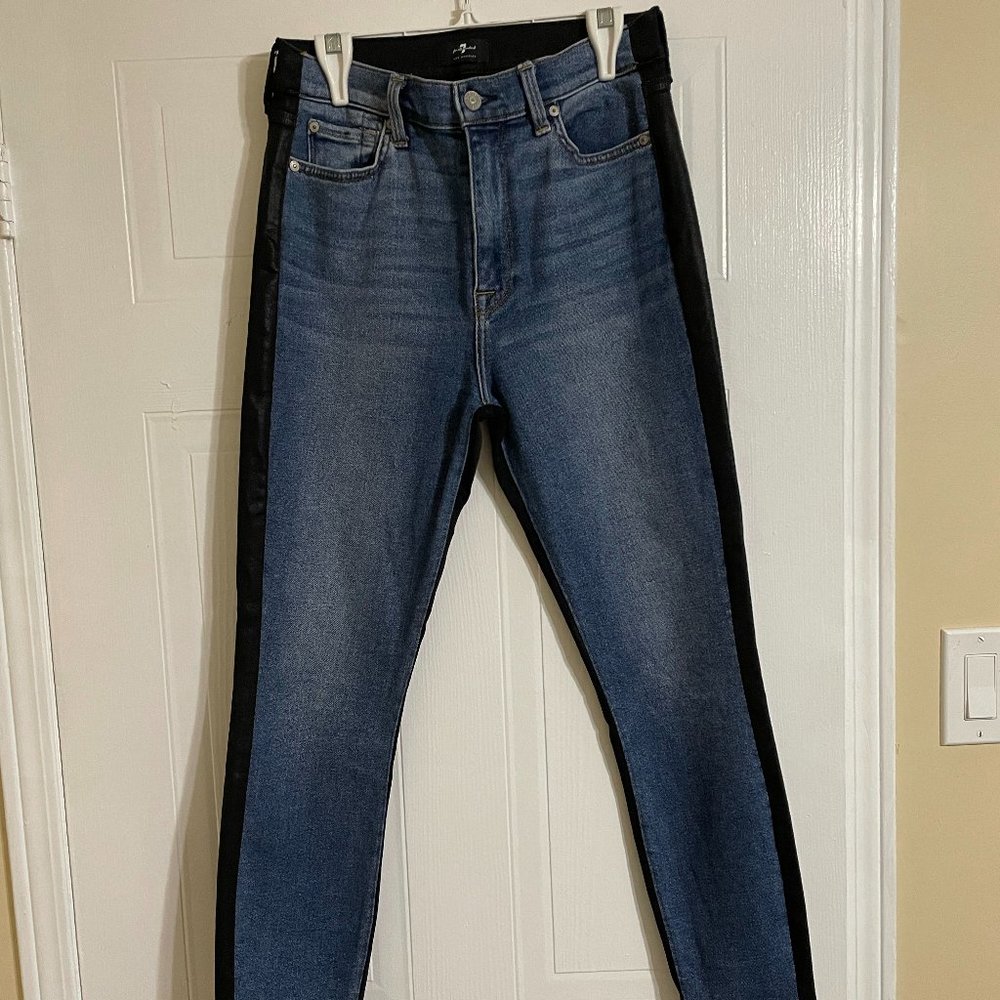 Seven For All Mankind Two-Tone High Waist Ankle Skinny Jeans